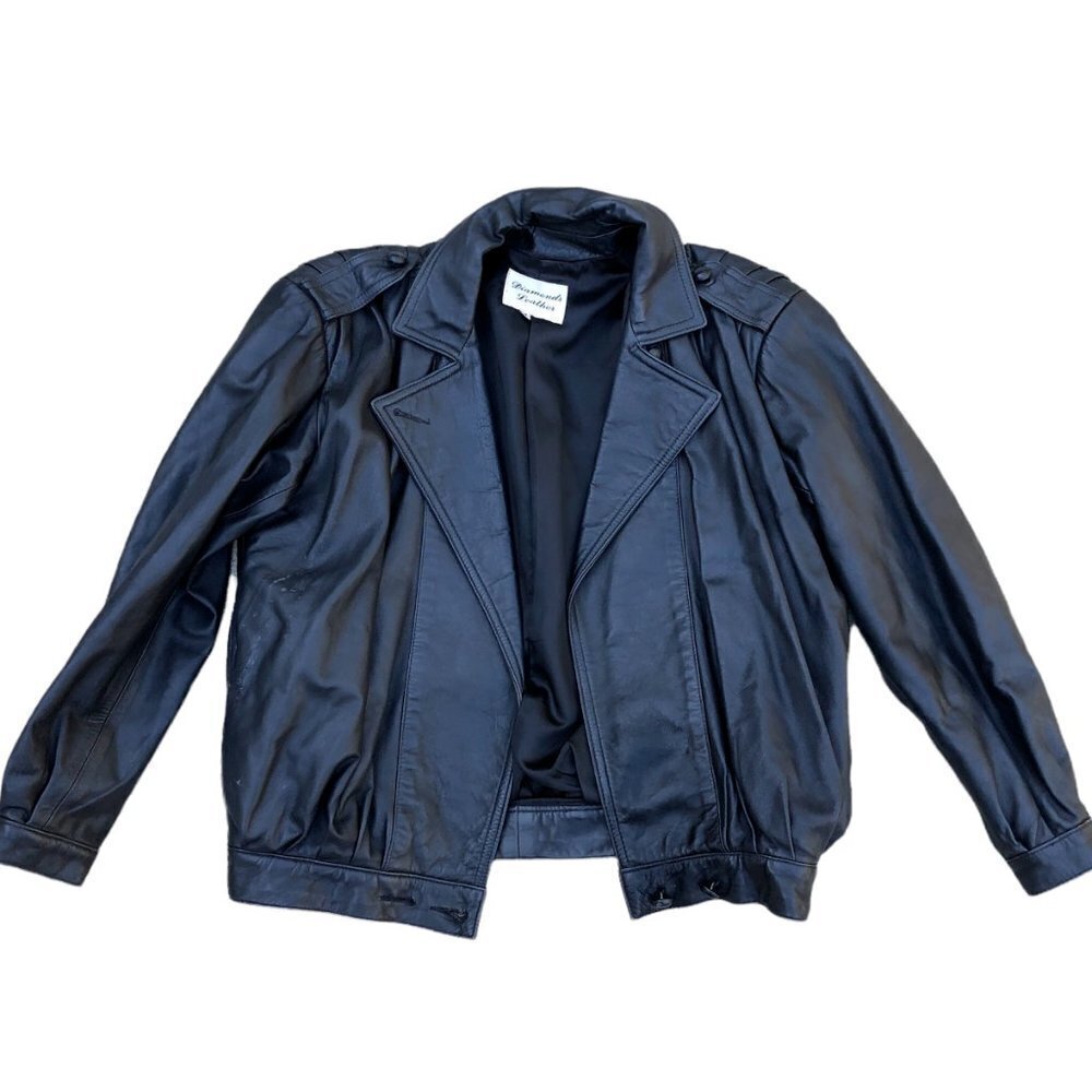 DIAMONDS LEATHER Vintage Lether Jacket Women's M Black Motorcycle Bike Coat‌‌‌